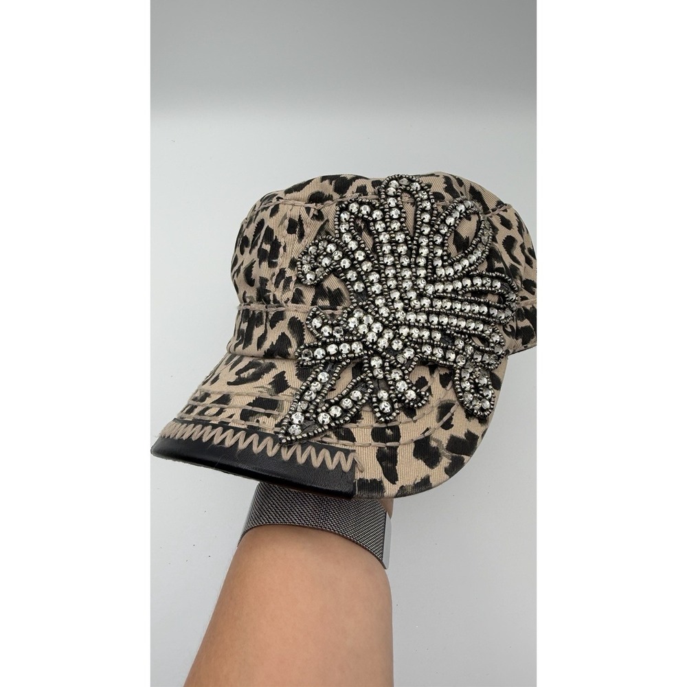 Olive and Pique Rhinestone Ball Cap, Quilted Front, Bling Design, Animal  Print